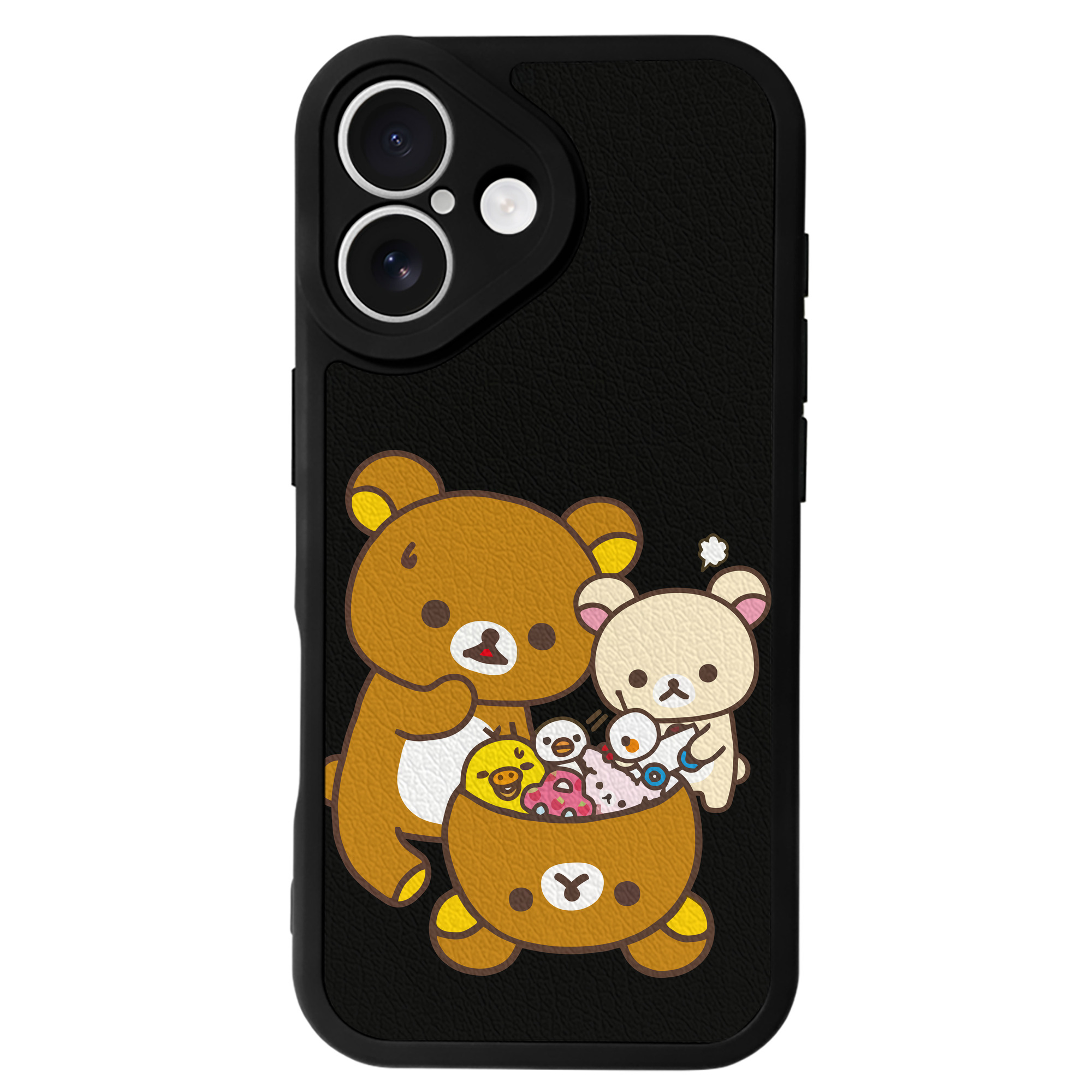 （画像用） リラックマ リラックマ キイロイトリ Rilakkuma Korilakkuma Kiiroitori 【iPhone 16シリーズ対応】シリコンスマホケース（レザー調） 材質：シリコン